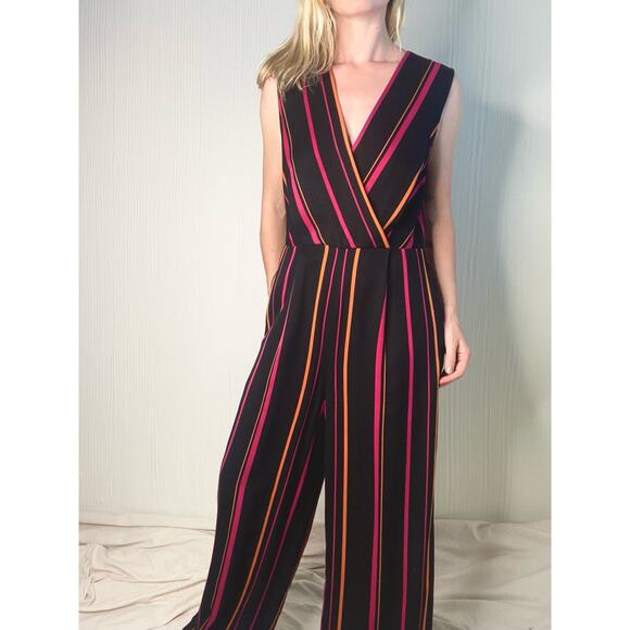 DIANE VON FURSTENBERG Striped Crossover Multicolor Sleeveless Jumpsuit US 8 - Picture 2 of 14